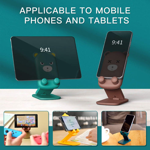Cute Cell Phone Stand, Foldable Adjustable Animal Phone Holder for Desk, Compatible with iPhone and iPad