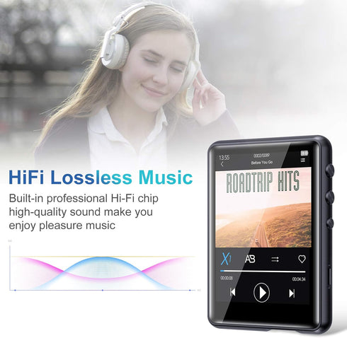 MP3 Player with Bluetooth 5.3, Portable HiFi Lossless Sound Music Player, 64GB Built-in Memory, Supports up to 128GB TF