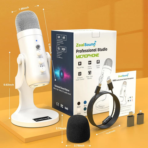 ZealSound USB Microphone, Quick Mute Noise Cancel for Phone/PC, Gaming Microphone with Gain Control for Streaming