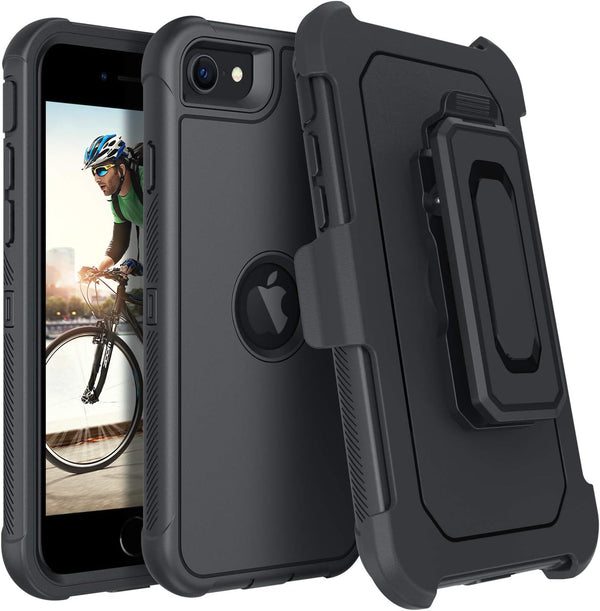 DUEDUE Case for iPhone SE 2022/2020, Military Grade Shockproof Heavy Duty Rugged Cover with Kickstand, Black