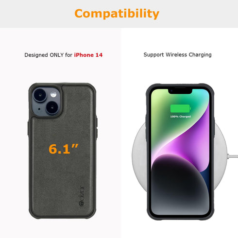 Molzar MagBig Series Case for iPhone 14, Black, Wireless Charging Support, Built-in Metal Plate for Magnetic Car Mount.