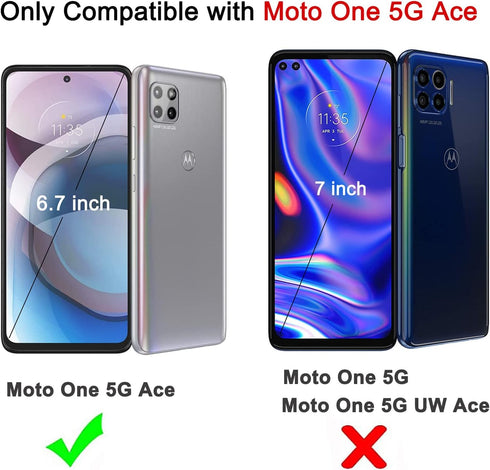 Annymall for Moto One 5G Ace Case with Screen Protector, Rugged Triple Layer Shockproof Heavy Duty Phone Case Cover