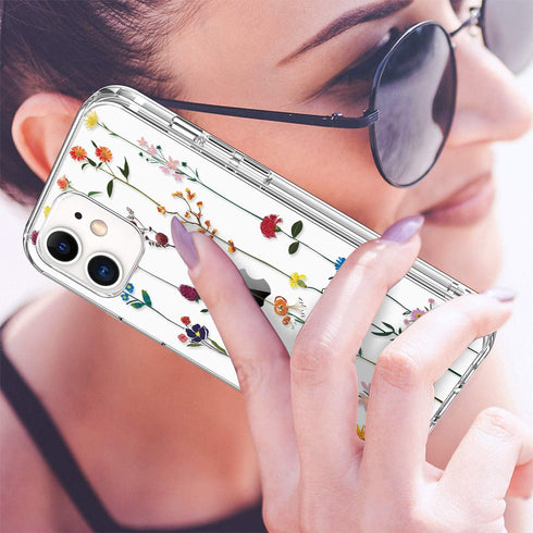 GiiKa iPhone 12 Case with Screen Protector, Clear Floral Shockproof Hard Case with TPU Bumper for iPhone 12