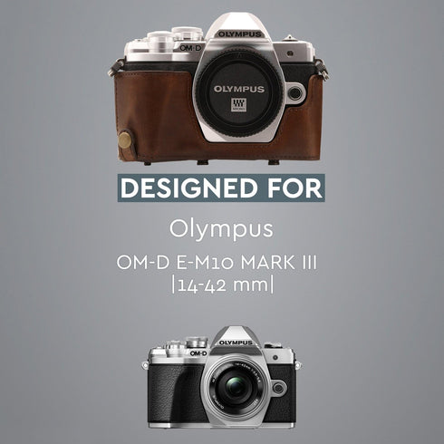 MegaGear Olympus OM-D E-M10 Mark III (14-42mm) Ever Ready Leather Camera Case and Strap - Dark Brown