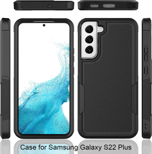 Samsung Galaxy S22 Plus Case, Dual Layer Protective Heavy Duty Cell Phone Cover with Screen Protector, Black