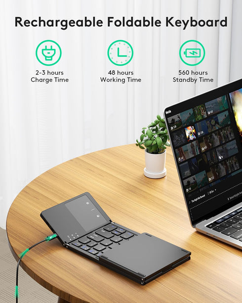 Samsers Foldable Bluetooth Keyboard - Portable Ultra Slim Wireless Keyboard with Touchpad for Android, Windows, iOS -