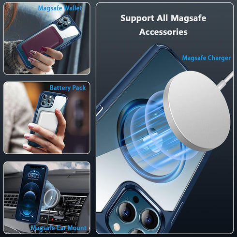 Amizee iPhone 12 Pro Max Magnetic Case with Screen & Camera Protectors, Clear Shockproof, MagSafe Compatible (Blue)