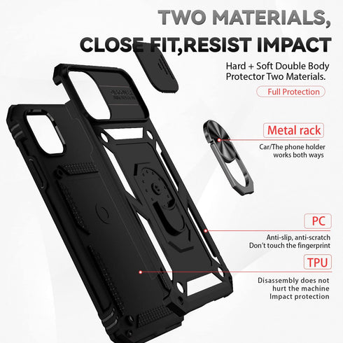 SunStory Military-Grade Case for iPhone 11 Pro Max with HD Screen Protector, Slide Camera Cover & Kickstand, Black