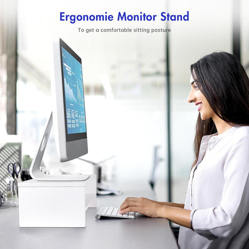 Desk,2 16.5 7.8 5.2 inch BEYGORM White Monitor Stand Riser for Tiers Wood Desk Shelf Computer Screen Stand with Storage