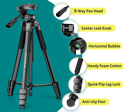 JOILCAN 67" Phone Tripod, Camera Tripod Stand for iPhone iPad, Professional Aluminum Travel Tripods with Wireless