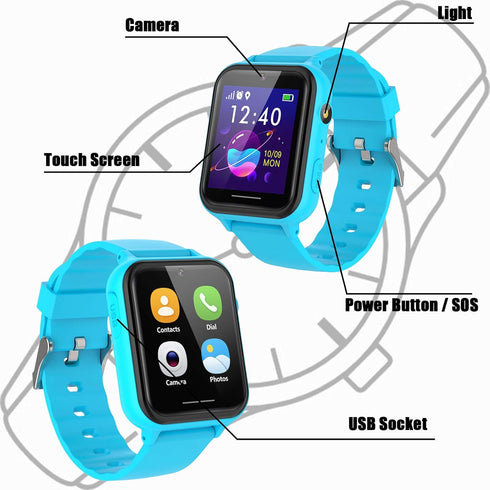 PTHTECHUS Kids Smart Watch Toys, Boys and Girls Smart Watch with Game Music MP3 Player, Video HD Selfie Camera, Alarm