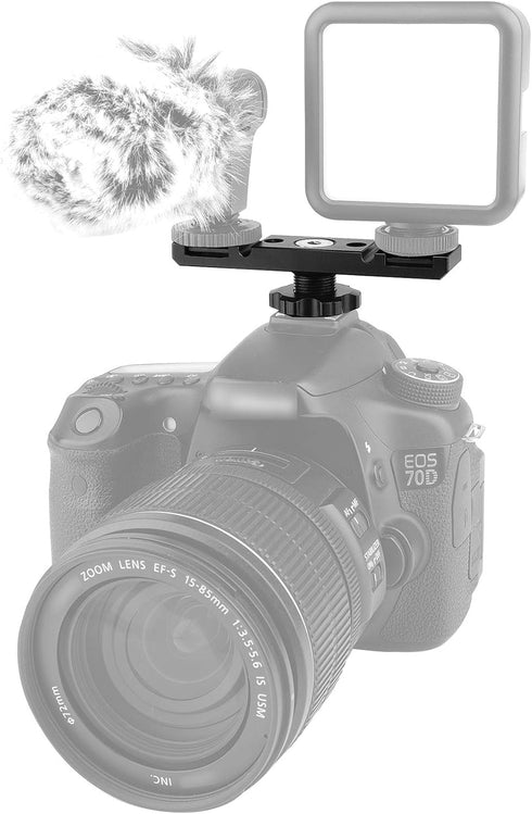 Dual Cold Shoe Mount Bracket, Chromlives Dual Hot Shoe Extension Bar, Cold Shoe Mount Plate Adapter for Microphone, LED