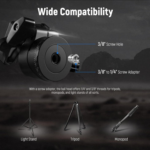 NEEWER Low Profile Camera Tripod Ball Head, 36mm Metal Panorama Head Compatible with Arca 1/4” Quick Release Plate