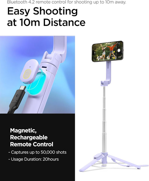 Spigen S571W MagSafe Selfie Stick Tripod Stand with Bluetooth Remote Control, 24" Extendable for iPhone 16/15/14/13