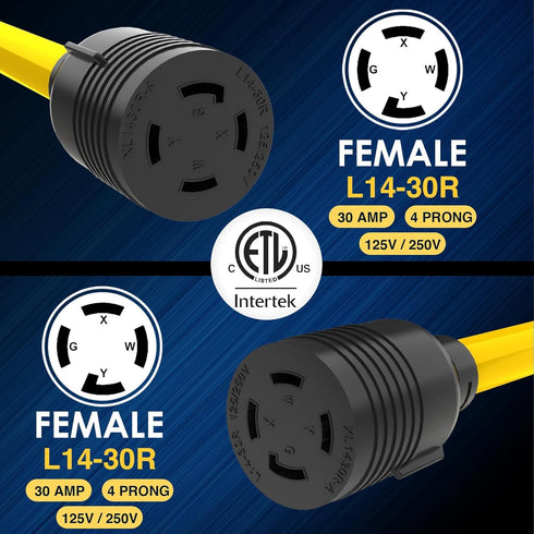 HUBRV L14-30R L14-30R 125V/250V 30 18 Inches 1.5 Power Bank Adapter NEMA to Twist Lock AMP Female to Female Cord