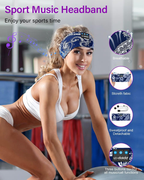 LC-dolida Sleep Headphones Bluetooth Headband, Wireless Sleeping Headphones with Thin HD Stereo Speakers, Perfect for