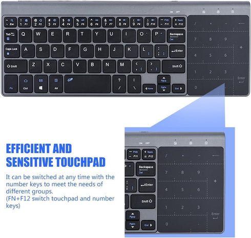 PUSOKEI Ultrathin 2.4GHz Wireless Keyboard with Smart Touchpad, Portable Handheld Universal Keyboard for PC/Notebook/TV