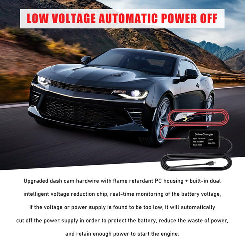 Sylvil 12V-24V 5V 10.5ft Dash Cam Hardwire Kit, Mini USB Hard Wire Kit for Dashcam, to Car Dash Camera Charger Power