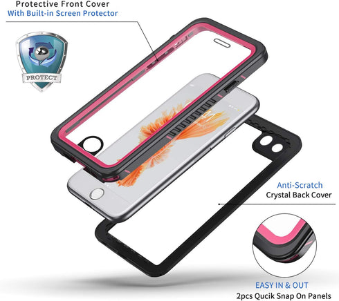Lanhiem Case for iPhone SE 2022/2020, iPhone 7 8 Case, IP68 Waterproof Dustproof Shockproof with Built-in Screen