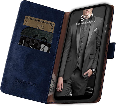 SUANPOT RFID Blocking Leather Wallet Case for Moto G Power 2021 - Flip Folio Book Phone Case