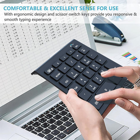Bluetooth Number Pad for Laptop, Wireless Numeric Keypad, 28 Keys Numpad for Laptop, MacBook Air/Pro, iMac, Surface Pro