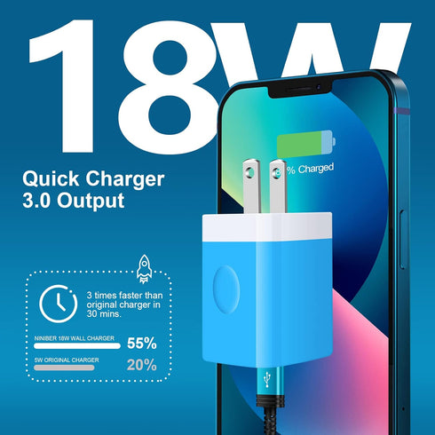 Fast Charging 18W Android Charger Block + 9FT Type C Cable for Samsung Galaxy A71, S22, S21 FE, A53 5G, and more.