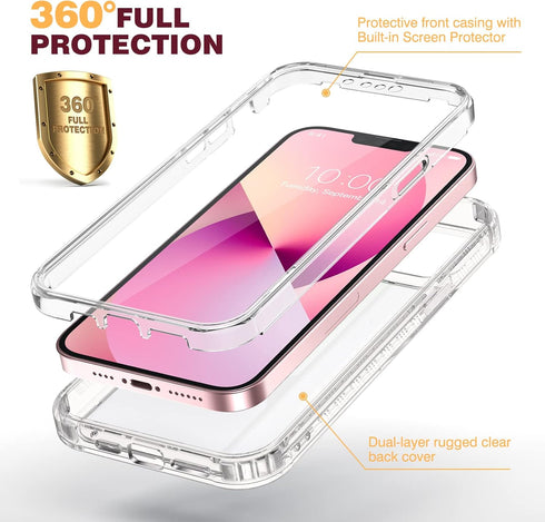 Diaclara Designed for iPhone 13 Case, Full Body Rugged Case with Built-in Touch Sensitive Anti-Scratch Screen Protector, Soft TPU Bumper Case for iPhone 13 6.1" (Crystal Clear)