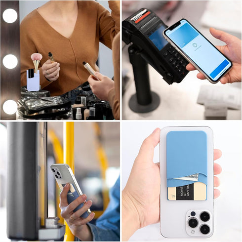 Phone Wallet Stick on, 5Pack Phone Card Holder for Back of Phone Case, Silicone Sticky Credit Card Holder for Cell