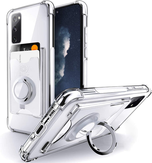 Shields Up for Samsung Galaxy S20 Case, Minimalist Wallet Case with Card Holder and Ring Kickstand, Clear