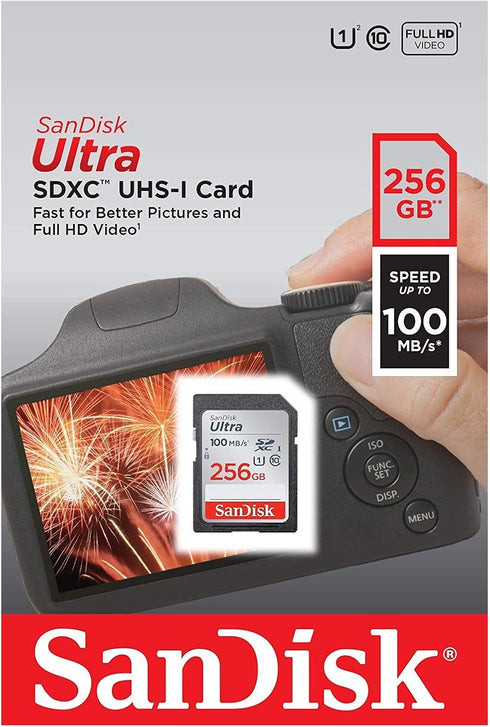 SanDisk 256GB SD Ultra Memory Card for Canon Powershot Cameras, Works with SX720 HS, SX730 HS, Bundle with Card Reader