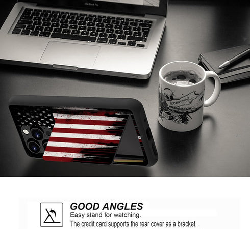 Wallet Case for iPhone 14/iPhone 13, Shockproof TPU & PC Dual Layer Cover with Hidden Card Slot, Old American Flag
