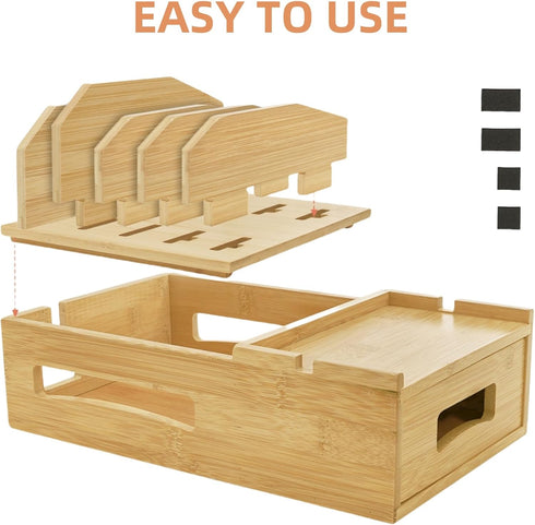 ZOOFOX Bamboo Charging Station for Multiple Devices, Desk Docking Station with Removable Divider Slots and Drawer