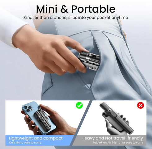 Linber 3-in-1 2 Portable Selfie Stick Tripod with Dual Fill Lights & Bluetooth Remote Pocket Size Phone Tripod