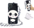 Case Compatible with Samsung Galaxy A12 5G, 3D Cute Animals Pandas Cartoon Soft Black Silicone Wallet Case with Strap