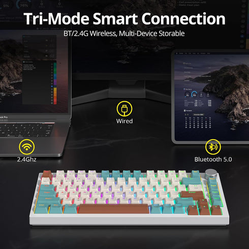 iTastatur 82 75 Bluetooth/2.4Ghz/USB Pads,4000mAh Keys Wireless Gaming Keyboard Percent,Triple Mode Pre-lubed Hot