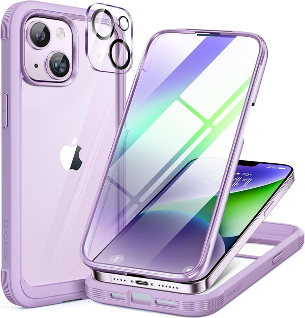 Miracase Glass Series Case for iPhone 14, 6.1 inch, Full-Body Clear Bumper with Built-in Tempered Glass Protector