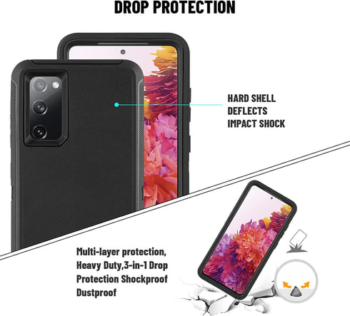 Samsung Galaxy S20 FE 5G Case (2020) - Heavy Duty Shockproof Drop-Proof Triple Layer Cover 6.5” (Black with Belt Clip)