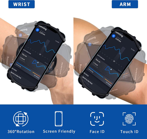 Wristband Running Phone Holder for iPhone 15/14/13/12 Pro Max/11/X/8 Plus/8/7, 360° Rotatable