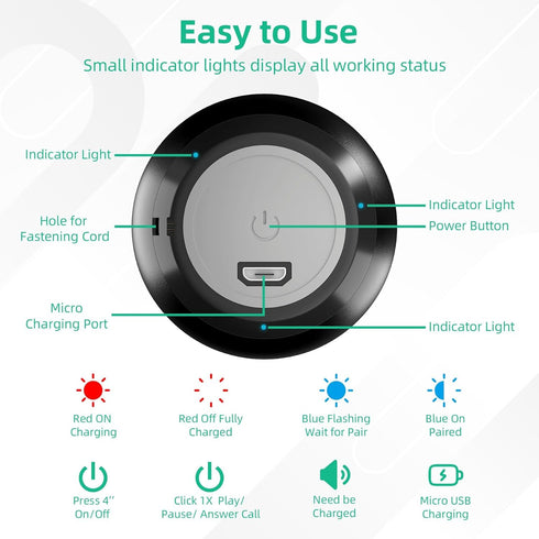 SEVENKA 2 Bluetooth Mini Speakers, 3W Portable Wireless Speaker with Lanyard, Water Resistant, Rechargeable (Black)