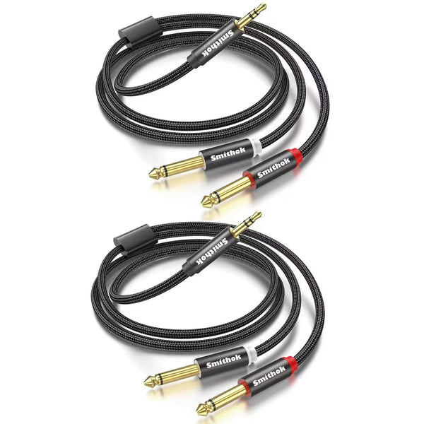 3.3Ft 3.5mm TRS to Dual 6.35mm Stereo Cable 2-Pack, 1/8 TRS to Dual 6.35mm Y Splitter for Smartphone, Mixer, PC