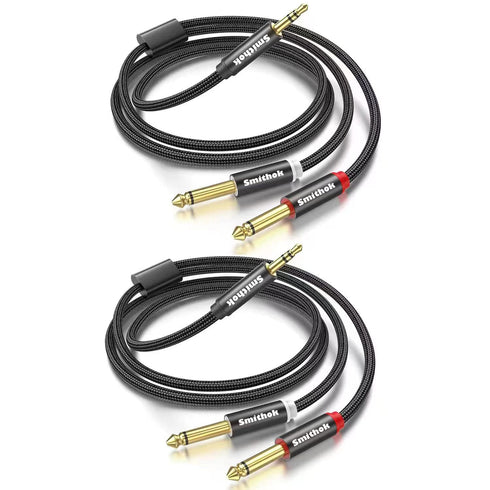 2pack 10Ft 3.5mm TRS to Dual 6.35mm Stereo Cable, 1/8 TRS to Dual 6.35mm 1/4 TS Mono Y Splitter for Smartphone, Mixer