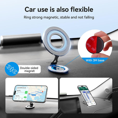 360 Ultra-Light Dual Sided Magnetic Phone Holder,Car Mount, Rotation Finger Ring Holder,Foldable Magnetic Cell Phone
