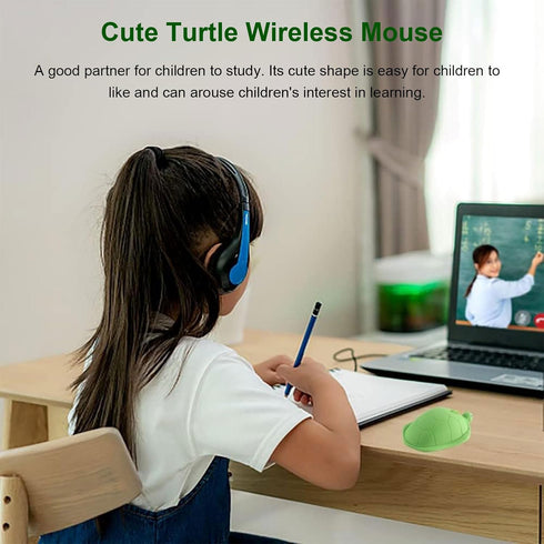 Cute Animal Turtle Shaped Wireless Mouse, 3 Buttons, 1600 DPI Kawaii Silent Optical Cordless Mice for Laptop PC (Green)