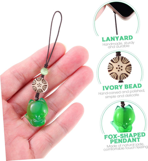 Cartoon Fox Phone Charm Key Chain Cell Phone Strap, Green Pendant for Car, Purse, and Hanging Decor