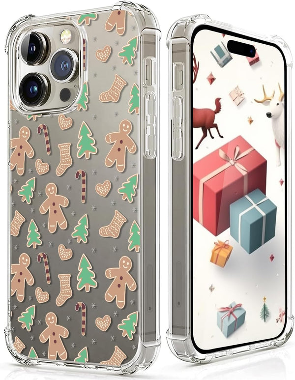 Gingerbread Man Pattern Clear Phone Case for iPhone 15 Pro Max, Slim Shockproof Soft TPU Cover for Boys & Girls 6.7"