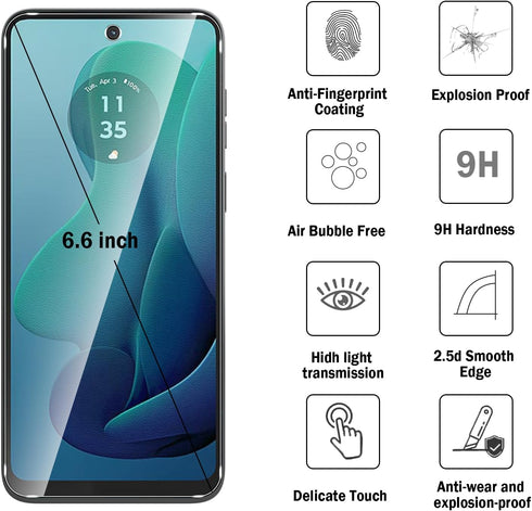 2 Pack Screen Protector for Moto G 5G 2024, Full Coverage 9H Tempered Glass, HD Clear, Bubble-Free