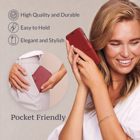LUPA Legacy Compatible with iPhone 12 Pro Max Case - Wallet with Card Holder for Men and Women, Burgundy Faux Leather