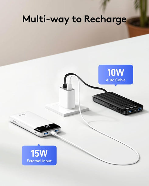 Orfeika 10000mAh Pack Portable Phone Charger, Portable Charger Power Bank with Built-in Cables, Travel Essential