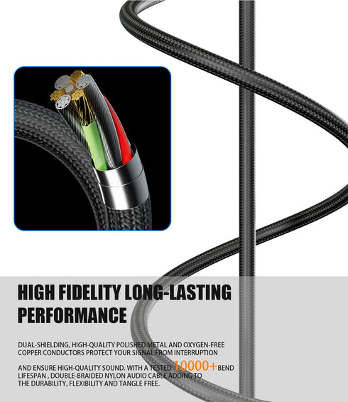 3.5mm to 2RCA Cable, Headphone Male to Male Jack Adapter, Nylon Braided 1/8 to RCA Audio Y Cord, Black