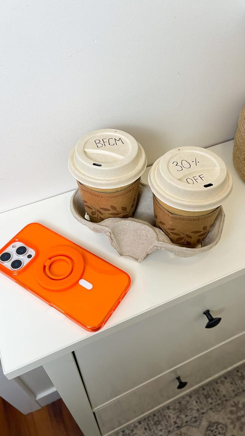 FELONY CASE 2.0- 17, 16, 15, 14, 13, 12, - Neon Orange Ring Grip and Stand - Version Improved Stronger Magnet, Magnetic